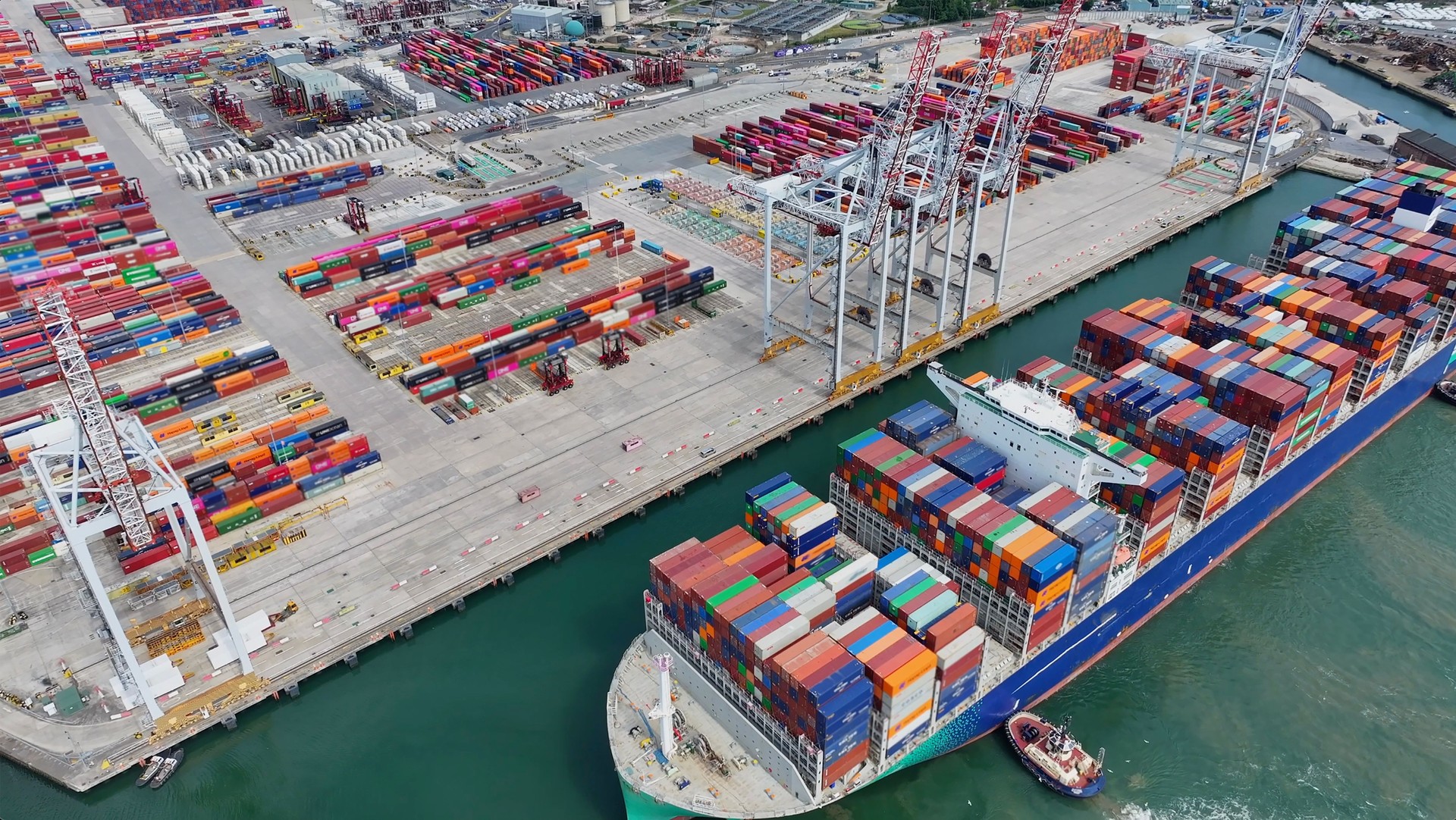 Aerial view of shipping container ship